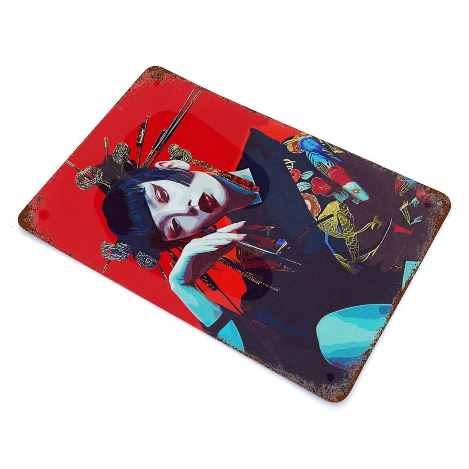 Japan Geisha Rusty Metal Tin Sign 11.8"x7.9", for Shed, Workshop And Garage Wall Decor, Novelty Wall Decor