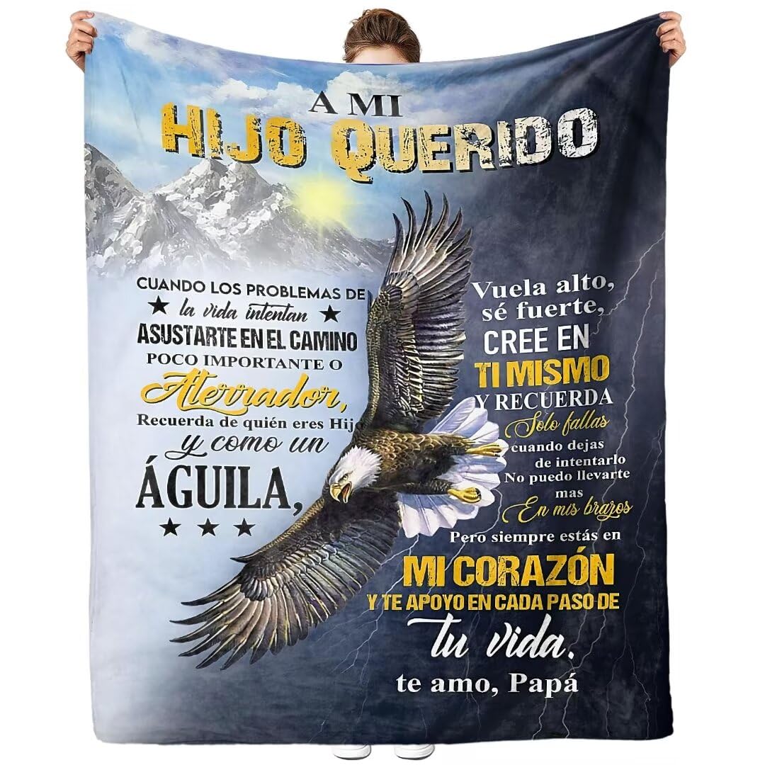 Manta Suave para Mi Hijo De Papá, Manta Personalizadas de Mensaje BendicióN EspañOl, Mantas para Cama con Letras Impresas, Manta Sofa Invierno Manta Navidad, Hijo Regalos de Cumpleaños Navidad