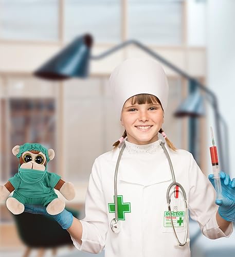 Miniatura 5 de DolliBu Monkey Big Eye - Peluche de doctor de 6 pulgadas, disfraz de mono súper suave con bonito uniforme y traje de gorra, regalo con