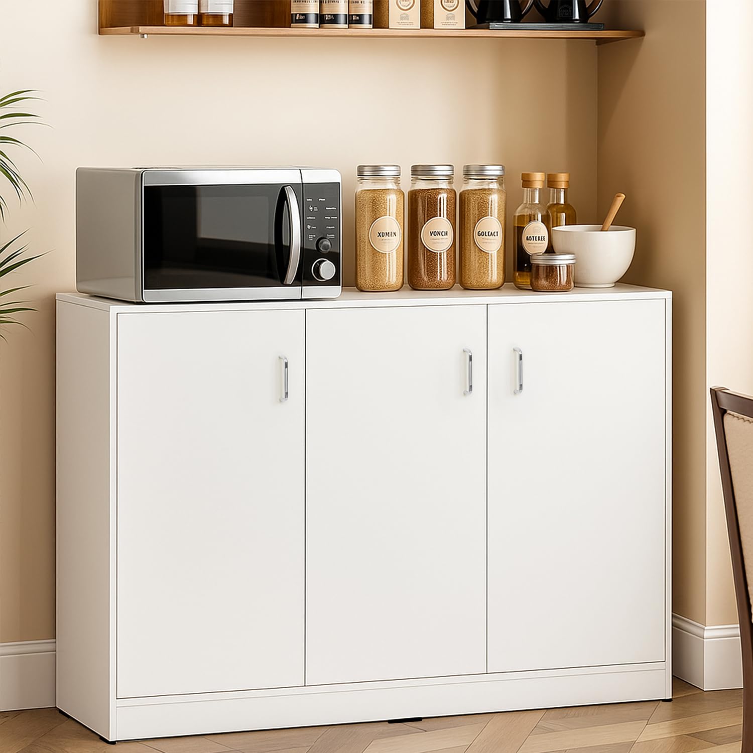 ABOUT SPACE 2 Tier Kitchen Organizer Rack - 3ft 3 Door Engineer Wood Kitchen Cabinet with Adjustable Shelves, Easy to Assemble for Home Living Room (White - L 105 x B 30 x H 91.5 cm)-image-44