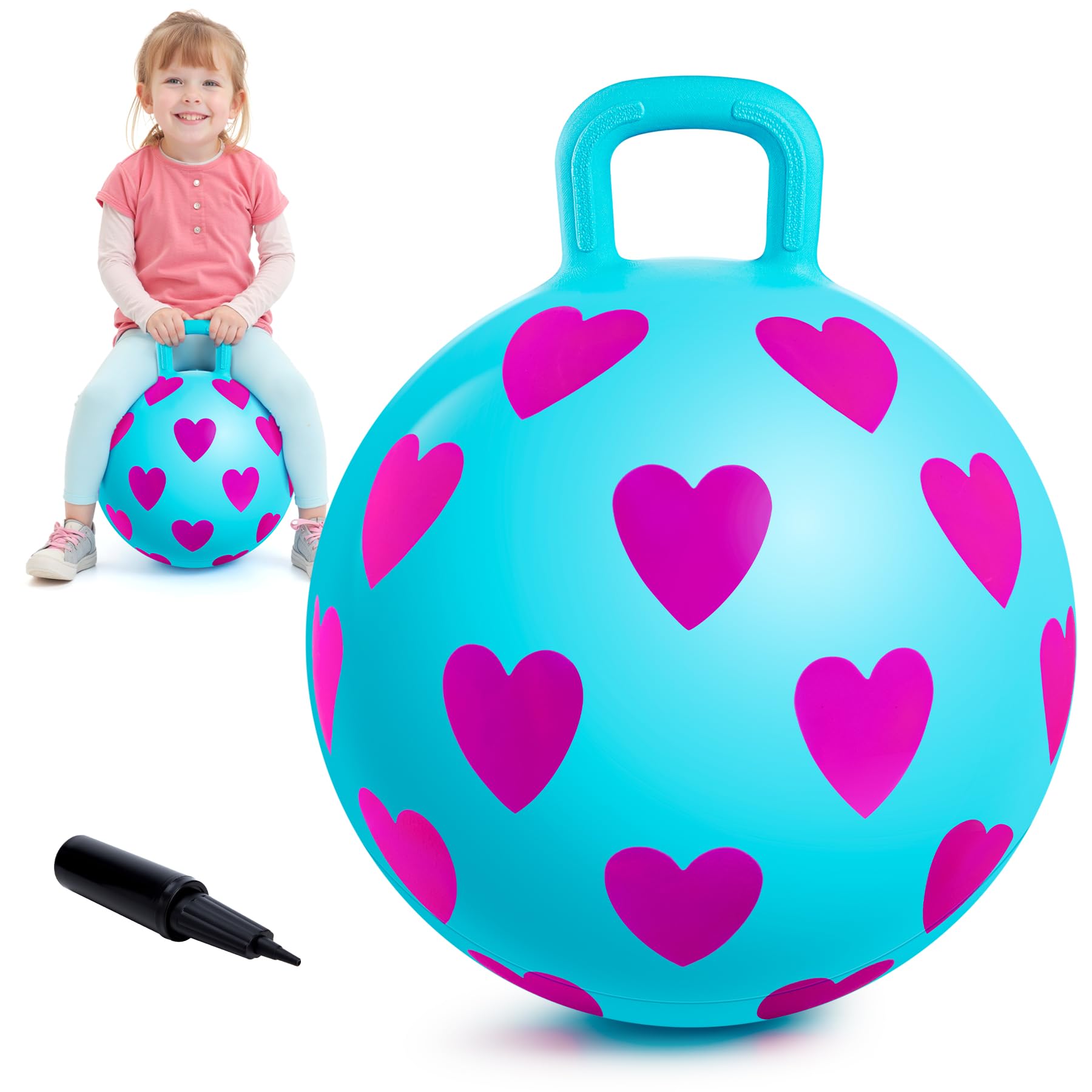 INPODAK Pelotas Saltarinas para Niños 40cm Pelota Saltarina con Asa Bola Hopper de 15 Pulgadas Resistente hasta 100 kg Pelotas Saltarinas Inflables Space Hopper para Niños de 3 a 6 Años