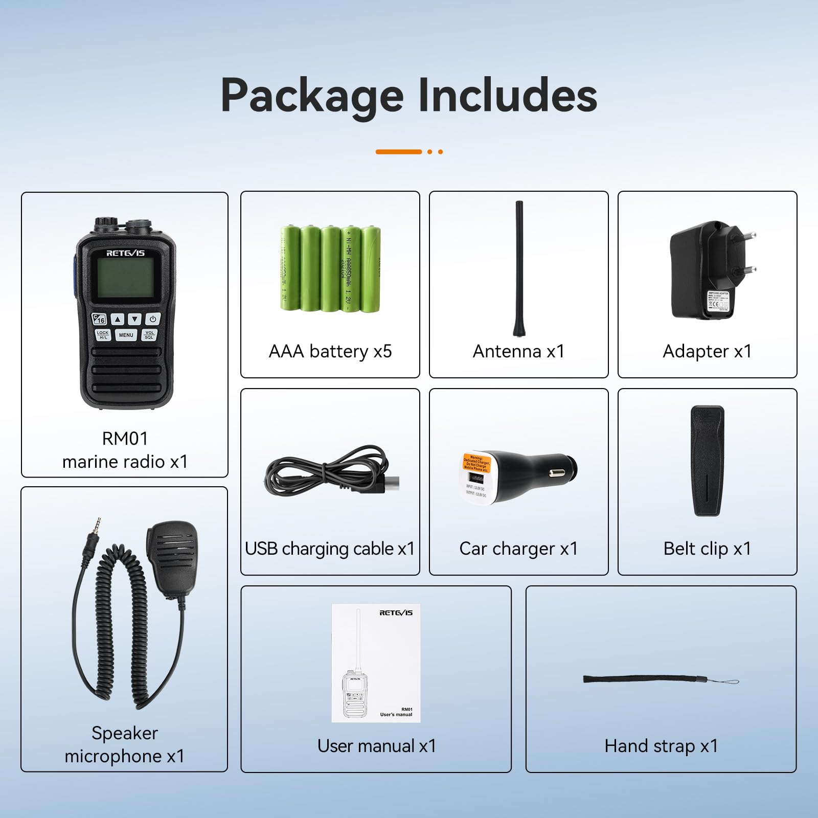 Retevis RM01 Radio VHF Marino Portatile, Radio Impermeabile IP67, Vibrazione, Galleggiante 88 Canali, Radio Marina con Microfono per Kayak, Pesca, Nautica (Nero, 1 Pezzo)