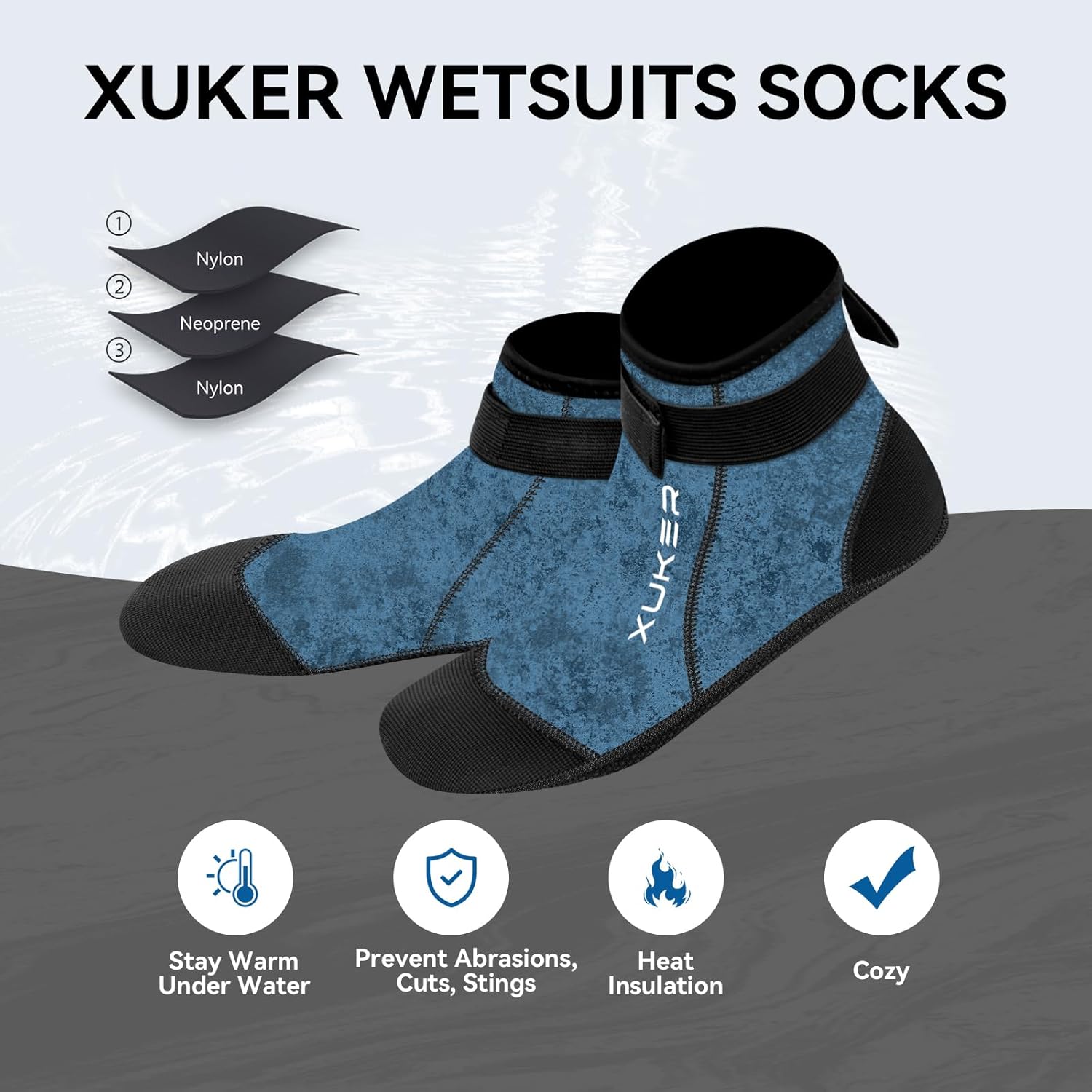 XUKER Water Socks Neoprene Socks, 3mm Glue Blind Stitch Sand Beach Volleyball Wetsuit Socks Water Booties for Diving - Image 4