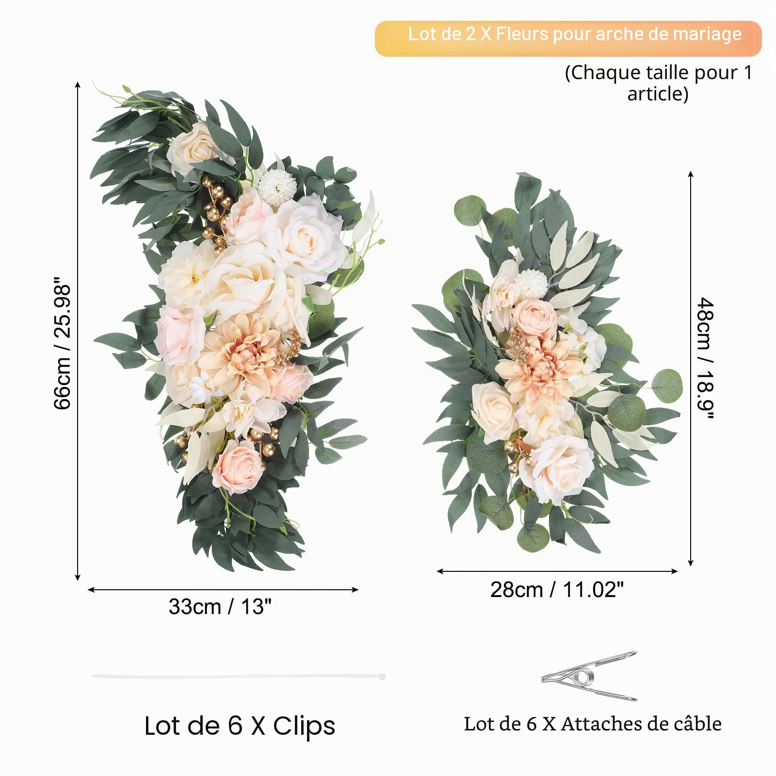 PATIKIL Guirlande de Fleurs pour Arche de Mariage, 2 Pièces de Fausses Fleurs de Rose Artificielles en Soie avec Feuillage pour Décoration de Cérémonie de Bienvenue, Jaune Clair/Crème