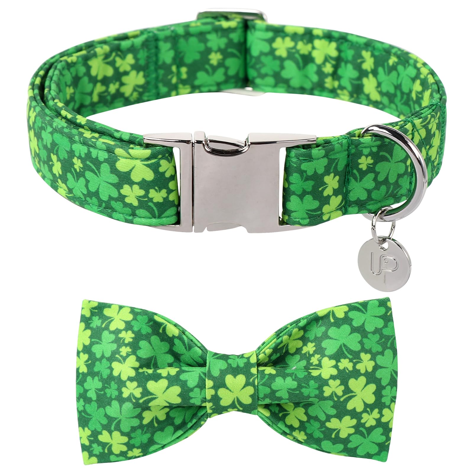 UP URARA PUP St. Patrick's Day Dog Collar with Bow Tie, Lucky Shamrock Bowtie Collar Adjustable for Girl Boy Dog, Trefoil Dogs Collars Durable, Spring