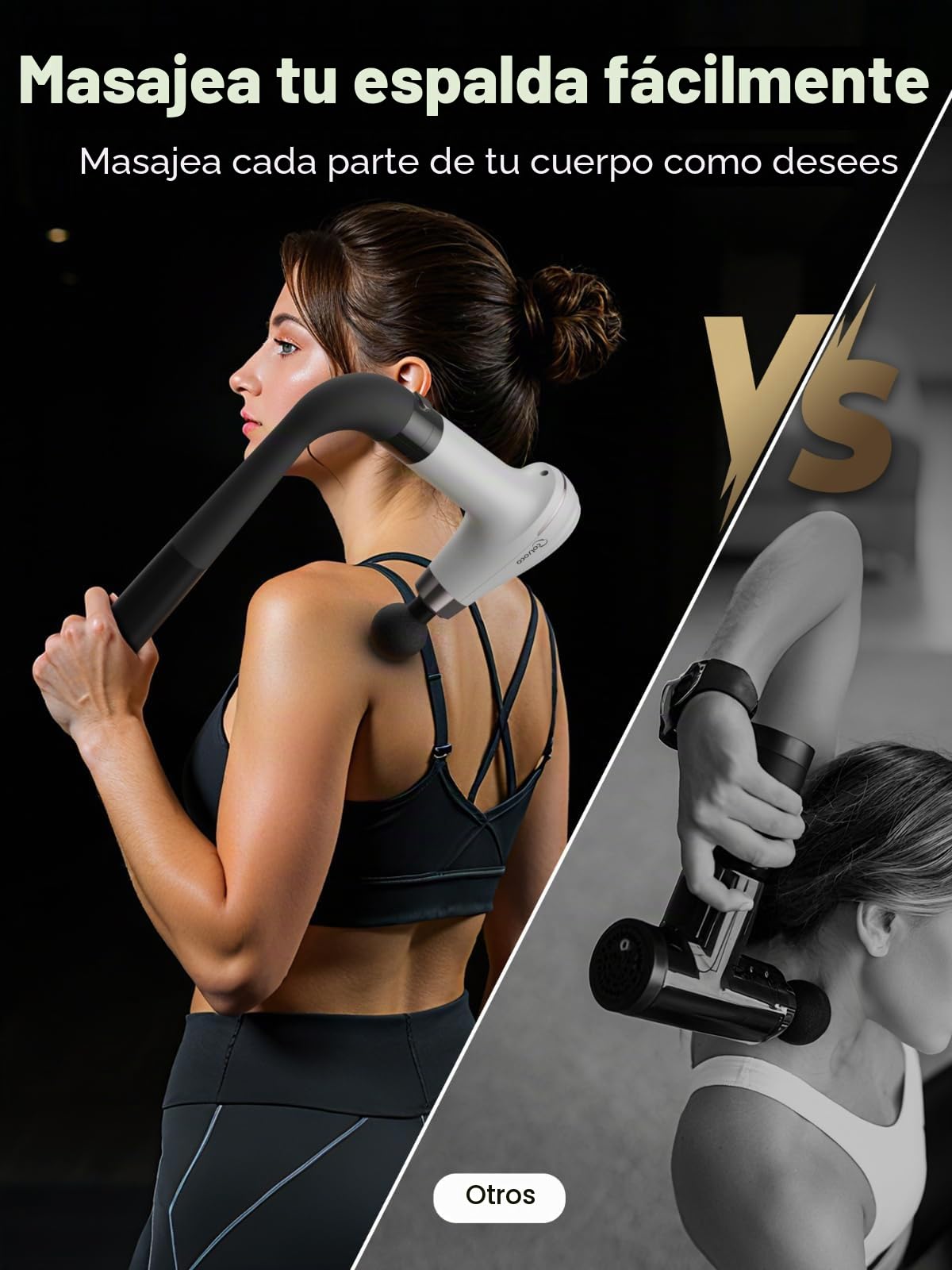 Cotsoco Pistola de Masaje con Mango de Extensión Mejorado - Masajeador de Percusión Profunda para la Espalda con 4 Cabezales de Masaje y 6 Niveles de Velocidad, Regalo para Él y Ella