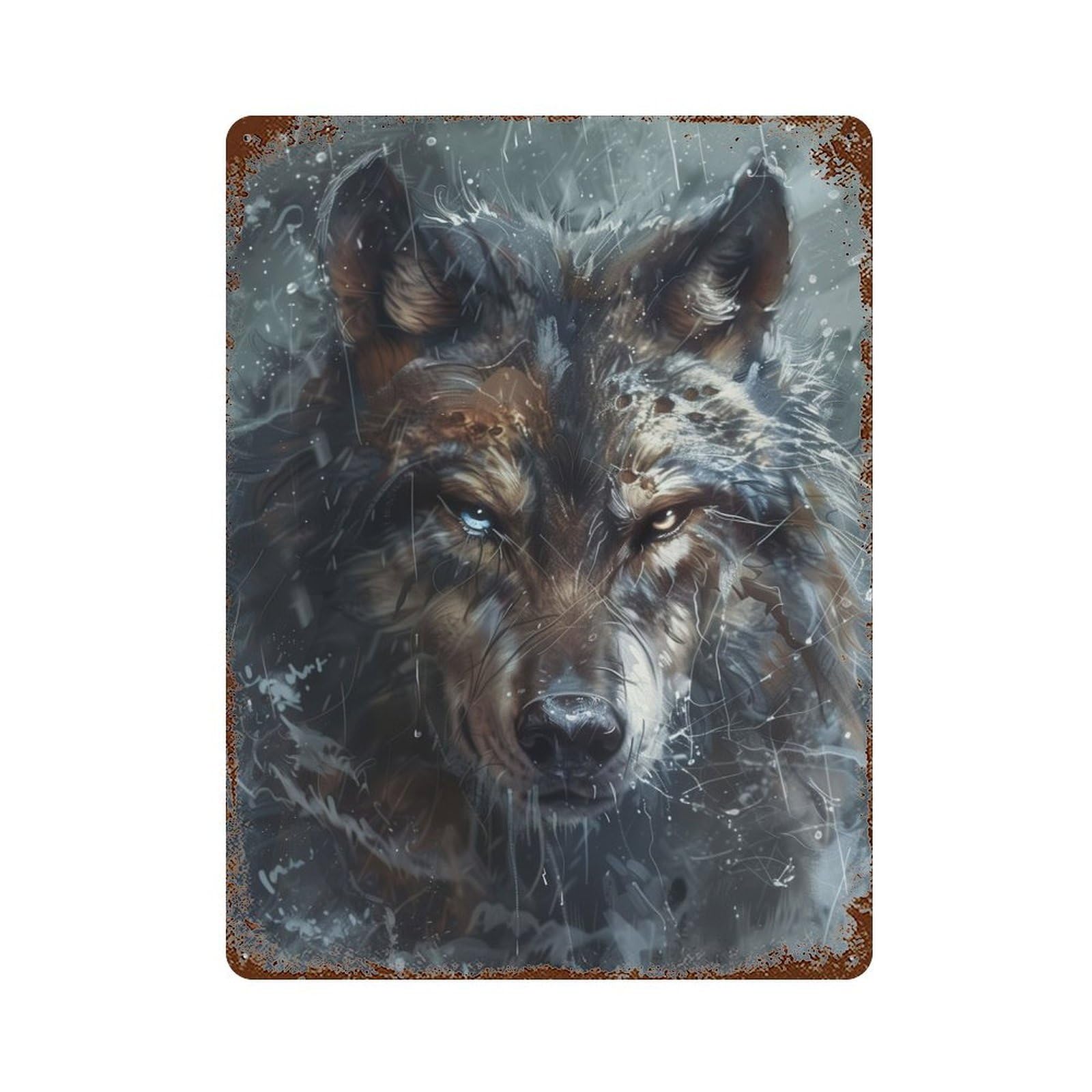 Rust Effect Wolf Fantasy Abstract Art Weathered Tin Sign 15.7"x11.8", Novelty Wall Decor for Office, Studio And Wall Decor