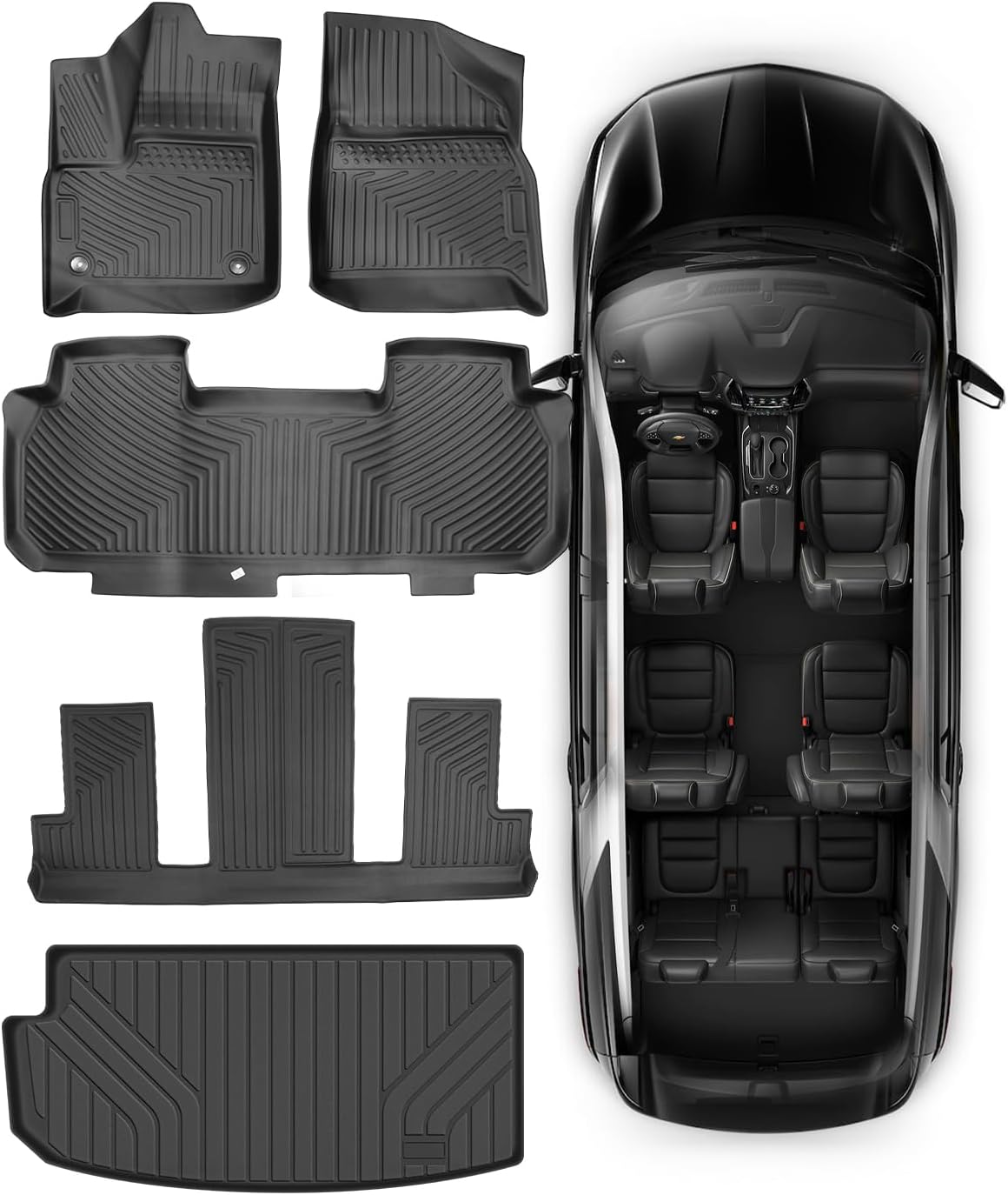Floor Mats Fit for 2018-2023 Chevrolet Traverse 7 Seats (Bucket Seats), All Weather TPE Car Floor Liners Carpet Custom Fit for Chevy Traverse Accessories?3 Row & Cargo Liner 7 Seat (Floor mats & cargo liner)