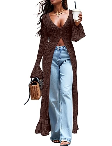 Cardigan Sweaters for Women Trendy Lightweight Crochet Long Duster Button