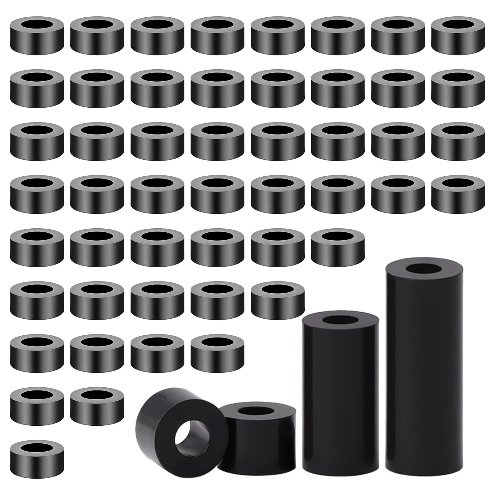 Manicotti distanziatori in plastica 50 pz M6 Manicotti distanziatori in Gomma 11x3 mm - Dischi distanziatori isolanti Neri per Viti - schermatura e Protezione