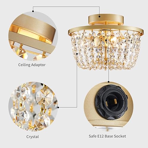 Miniatura 3 de WUZUPS Lámpara de techo semiempotrada de cristal, lámpara de techo moderna para dormitorio, pasillo, bar, cocina, baño, 7.6 pulgadas de alto x 9.8