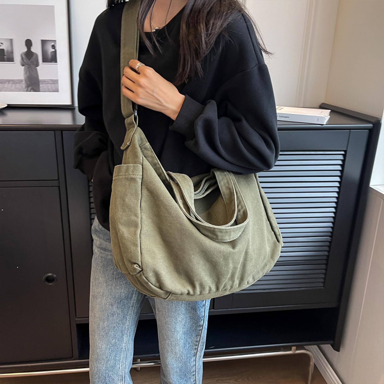 X SIM FITNESSX Borsa a tracolla unisex, in tela, per uso quotidiano, ufficio, scuola, viaggi, verde, Rétro