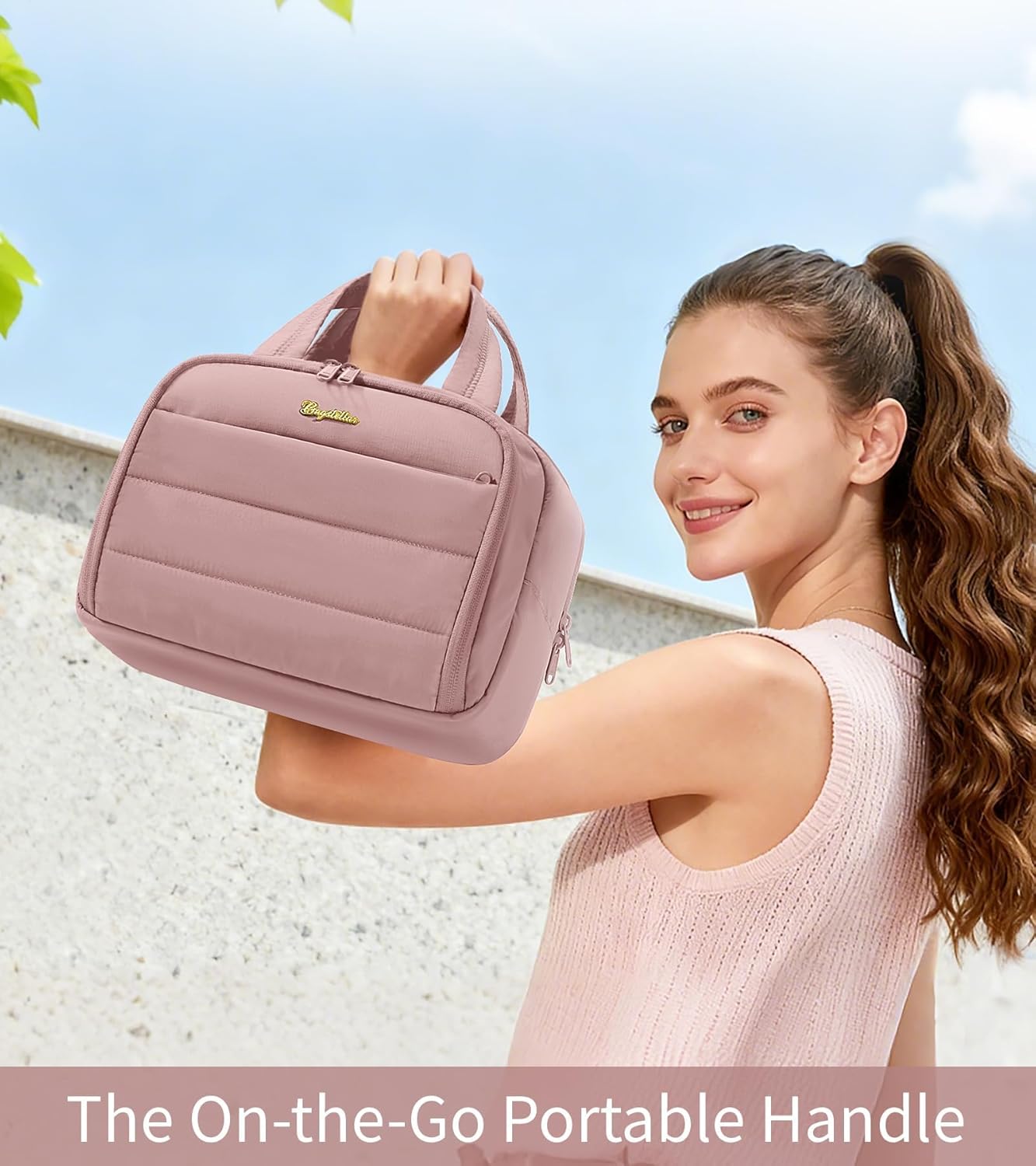 Travel Toiletry Bag for Women, Lightweight Large Quilted Puffy Makeup Bag Wide-open... - Image 9