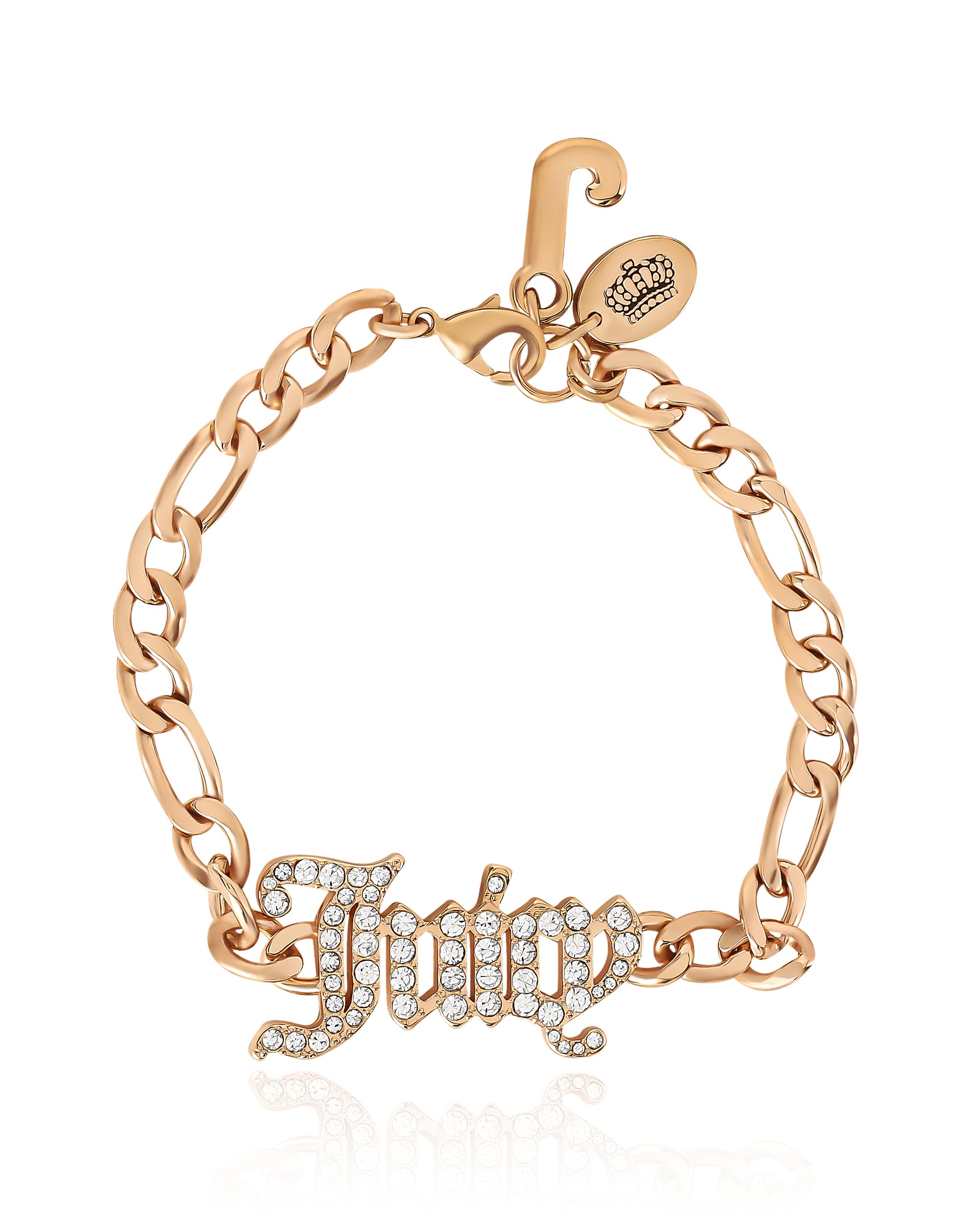 Juicy Couture Logo Clear Stone Bracelet for Women 7.5", Gold-Tone Bling Juicy Bracelet