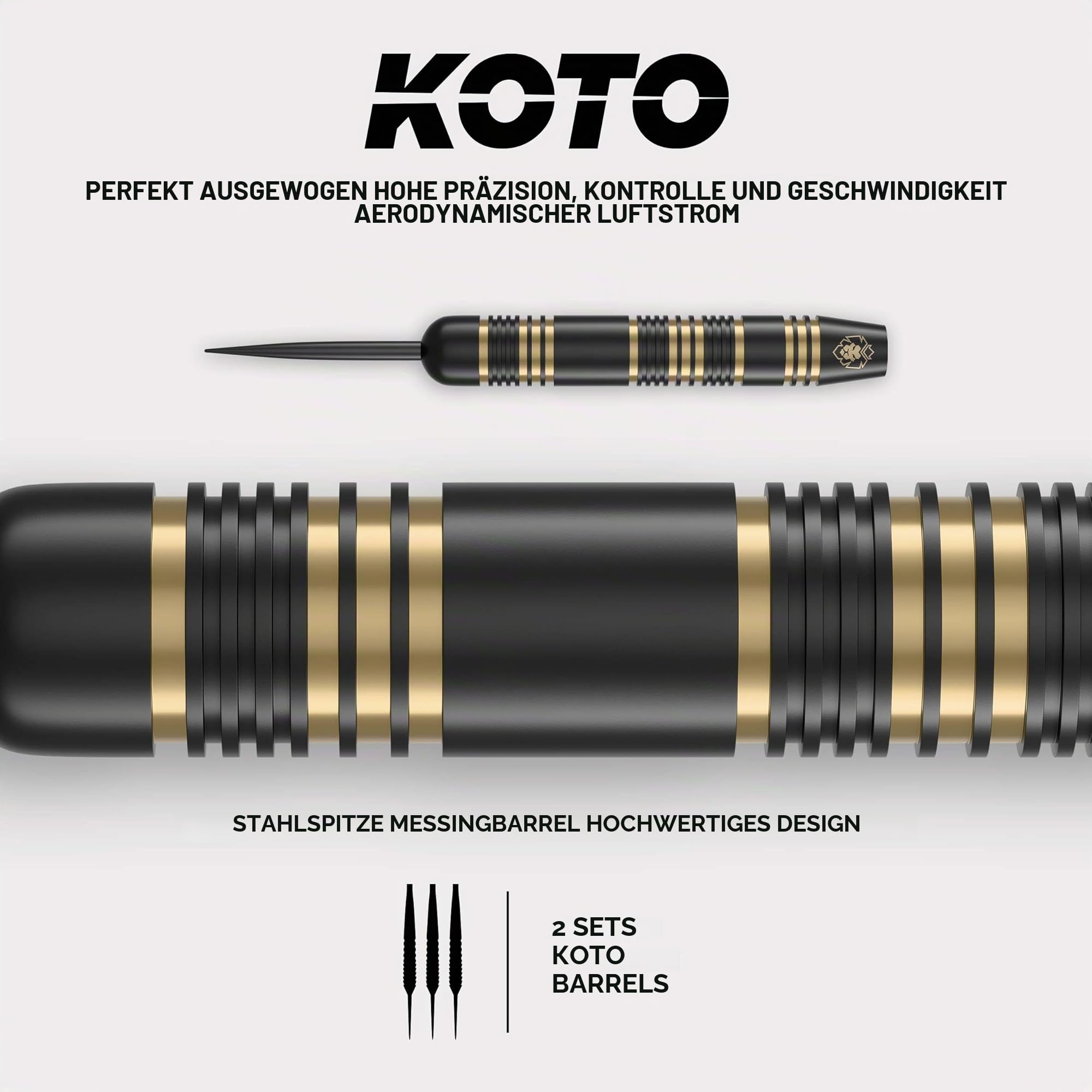 KOTO - King Pro Surround Dartset, 3 Barrels, 2 Sets Flights, 2 Sets Shafts (Short & medium), Dartwallet mit KOTO - Logo, für alle Dartscheiben, Dart Auffamgring zum Schutz Ihrer Pfeile & Wände