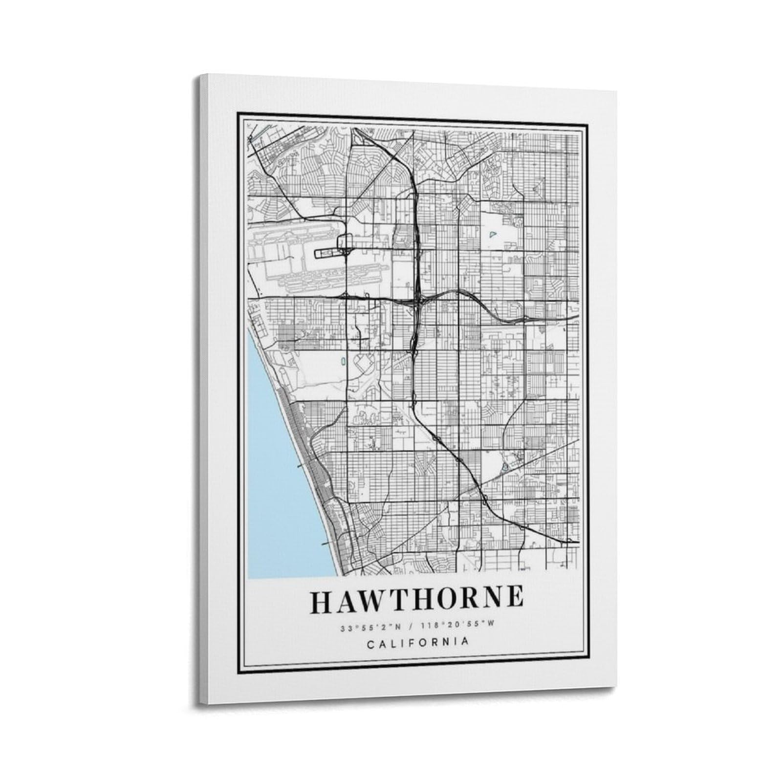 xiaoxiaoshen Hawthorne California Map Canvas Poster Wall Art Prints Room Aesthetic Murals Bedroom And Living Decorations 20x30inch(50x75cm)
