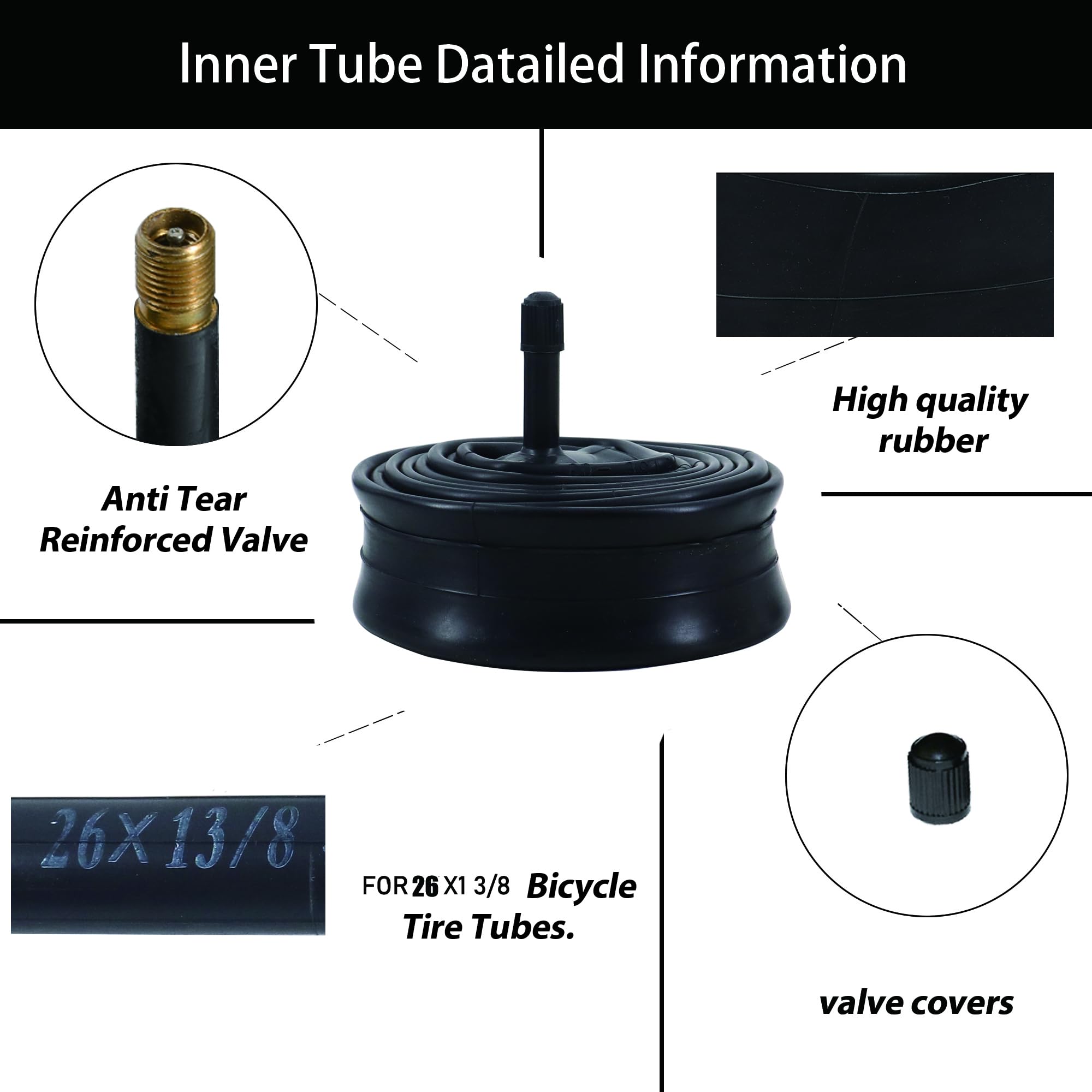 26 X 1 3/8 Inch Bicycle Inner Tube - 32mm Schrader Valve Replacement Tube For Mountain, Cruiser Bikes