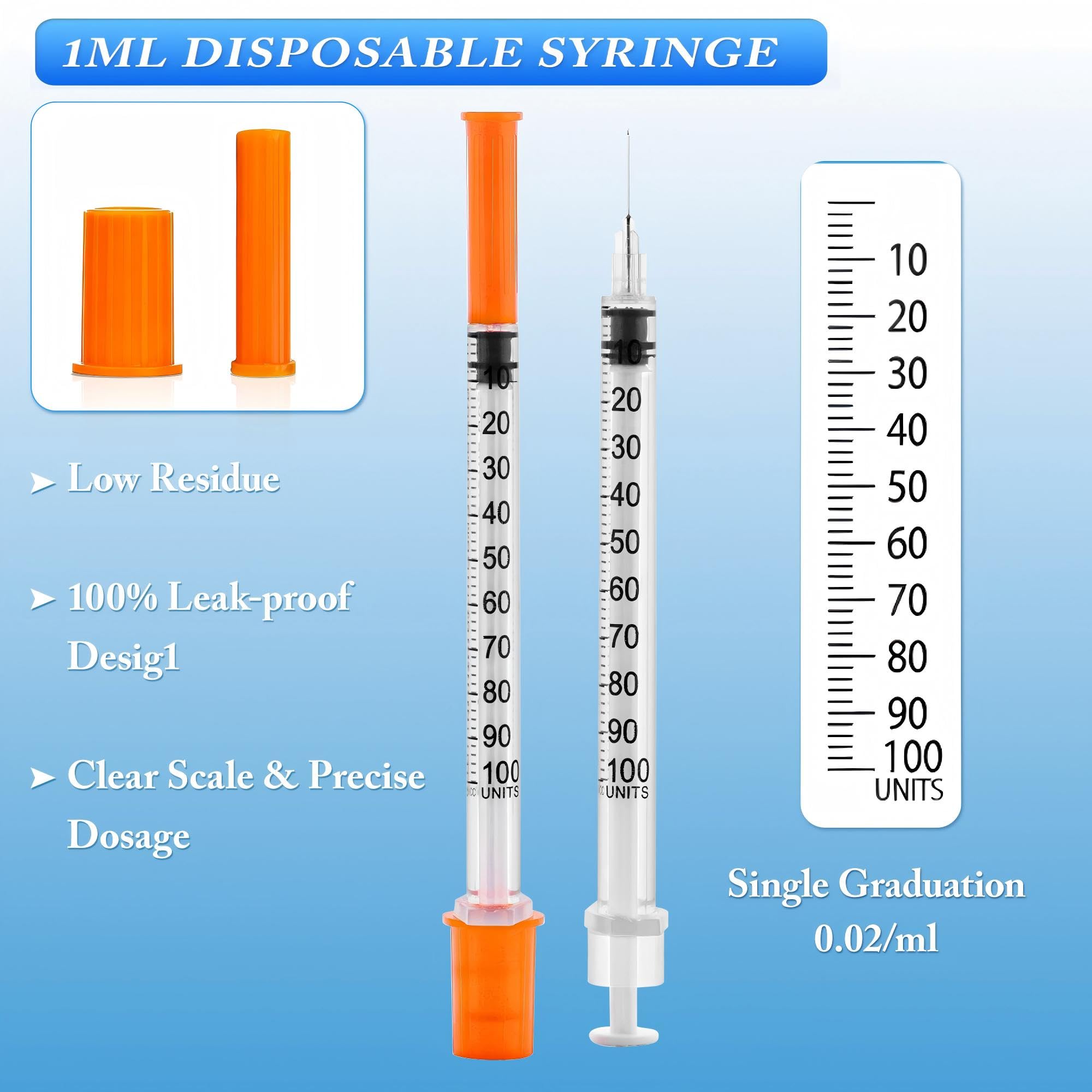 100pcak 1ml/cc Syringes 31G 5/16" (8mm) U-100 , Disposable Syringe, Lab Supplies, Individual Wrapped. — Amazon image 6