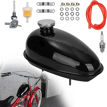 3L 0.79 Gallon Mini Bike Gas Tank Fuel Tank with Cap & Spark Plug & Petcock & Fuel Line & Fuel Filter for 2 stroke 49cc 60cc 66cc 80cc Engines Motorized Bicycle Motor Bikes