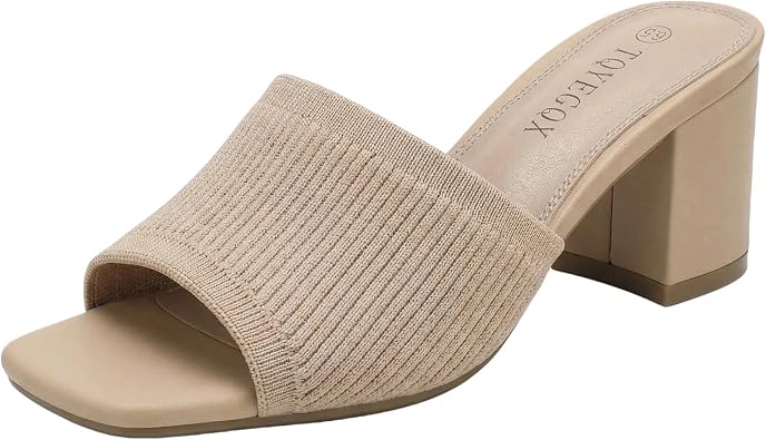 Womens Heeled Sandals Square Open Toe comfortable Heeled Mules Chunky Block Low Heel On Slides