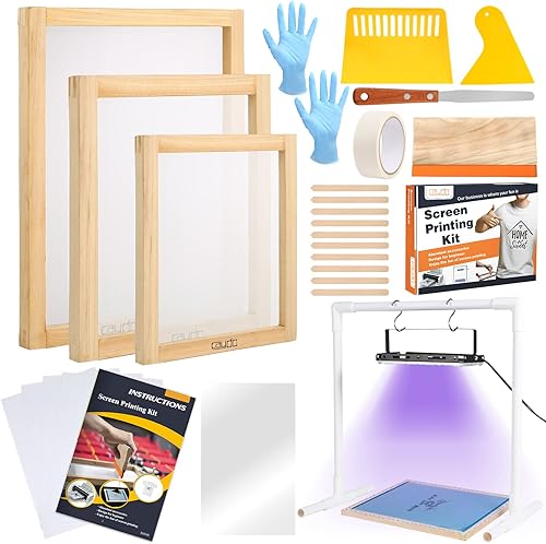 Caydo El kit de impresión de pantalla de 32 piezas incluye luz de impresión de pantalla de exposición LED UV, marco de impresión de pantalla de seda
