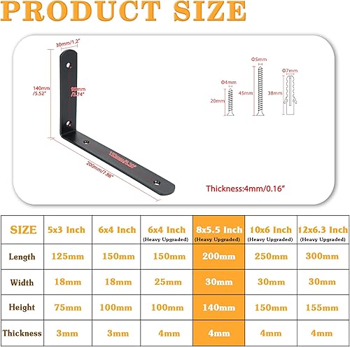 Miniatura 26 de Alise Soportes de estante flotantes, soporte negro para estantes, soporte de pared en L resistente, soporte de esquina de ángulo de articulación