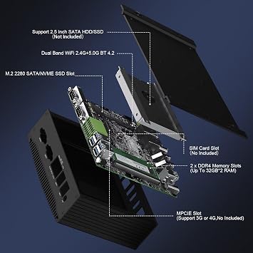 HISTTON Fanless PC Core i7-10810U, 32GB RAM 512GB SSD+1TB HDD, Mini Computer with 2 RS232/485 COM, Dual HD+DP 4K Triple Display, 2 LAN, 6 USB, GPIO, Wifi, BT4.2, Mini PC Windows 11 Pro, support Ubuntu