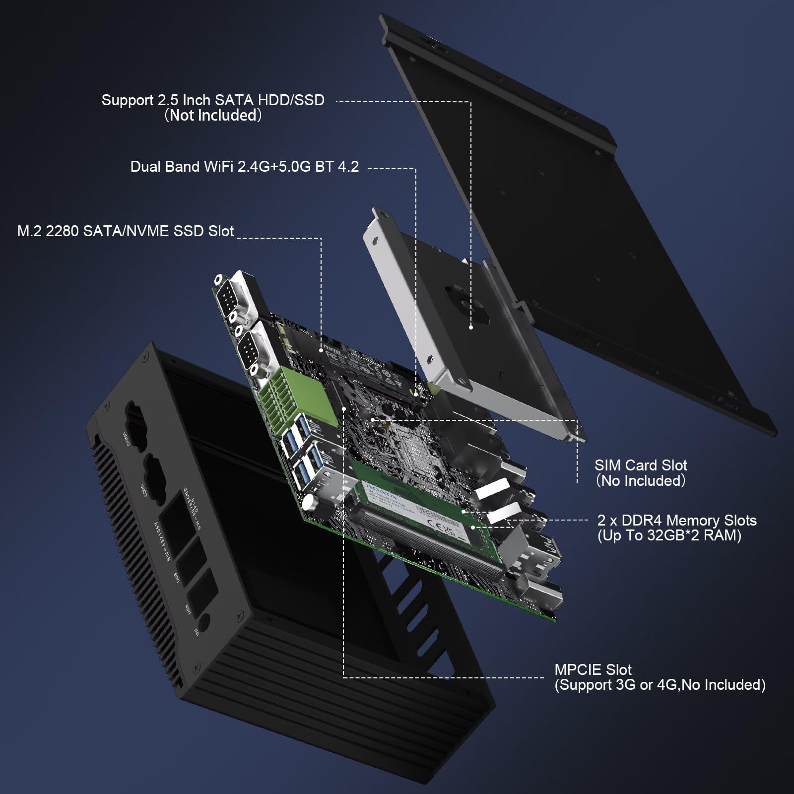 HISTTON Lüfterloser PC Industrie Mini PC Core i7-10810U, 16GB RAM 512GB M.2 SSD, Fanless Mini Computer 2 RS232/485 COM, Dual HD+DP 4K Triple Display, 2LAN, 6USB, GPIO, WiFi, BT4.2, Win11/Linux/Ubuntu