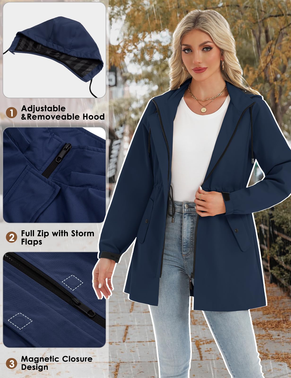 CMTOP Veste Imperméable Femme Raincoat Léger Respirant Coupe Vent Impermeable, Manteau de Pluie à Capuche Printemps Automne d'Extérieur Trench Coat pour Randonnée Camping