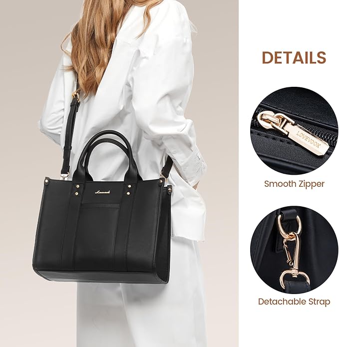 Bolso tote para mujer de cuero sintético negro miniatura 4