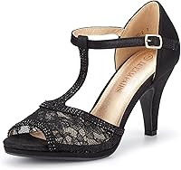 DREAMPAIRS Women's Rhinestone Open Toe Kitten Heel Sandals - 3.27" Stiletto Heels for Weddings & Events