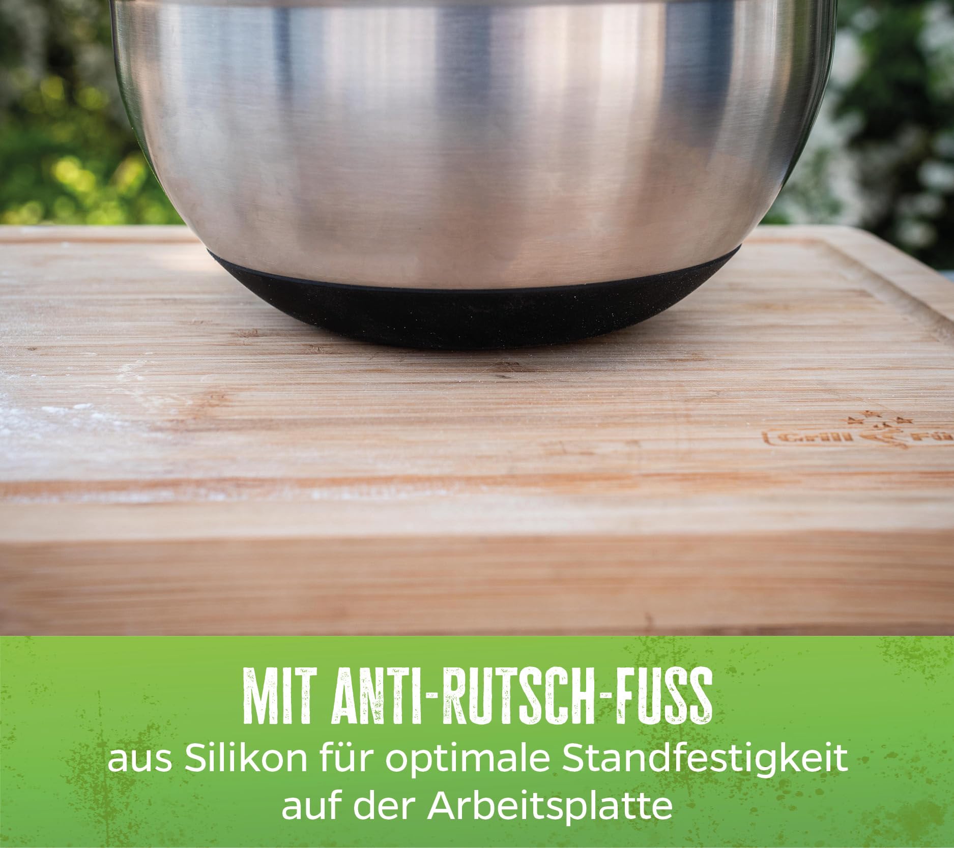 Grillfürst BBQ Edelstahlschüssel Set 3-teilig mit luftdichtem Glasdeckel und Messmarkierung - Rührschüsseln - Salatschüsseln - 1,25l, 2,25l, 4,0l
