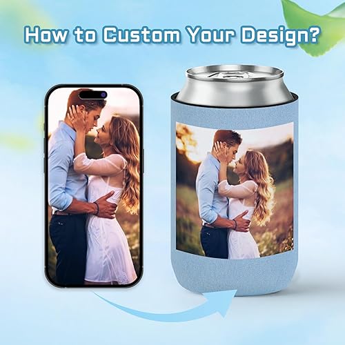 Miniatura 2 de Livole Fundas enfriadoras de latas de cerveza personalizadas a granel, aisladas, con imagen, texto y foto, para bodas, fiestas de cumpleaños
