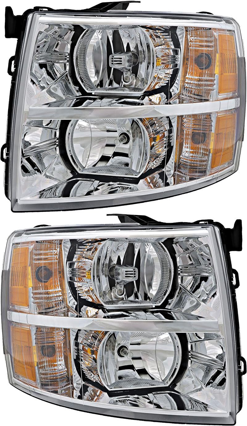 For Chevrolet Chevy Silverado 1500 2500 3500 2007 2008 2009 2010 2011 2012 2013 Headlights Lamps Set Halogen Driver and Passenger Side