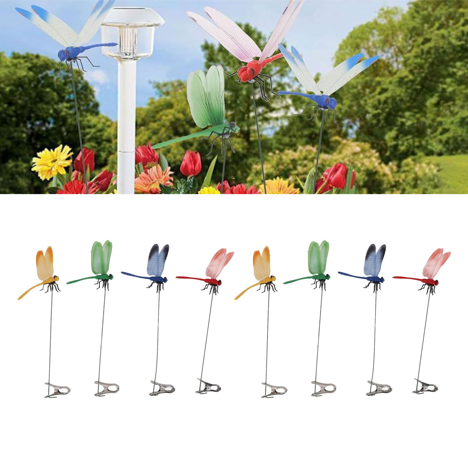 8 Stück 3D Libellen-Clips Für Garten & Terrasse – Realistische Deko-Klammern Aus ABS Zum Aufstecken (mehrfarbig)