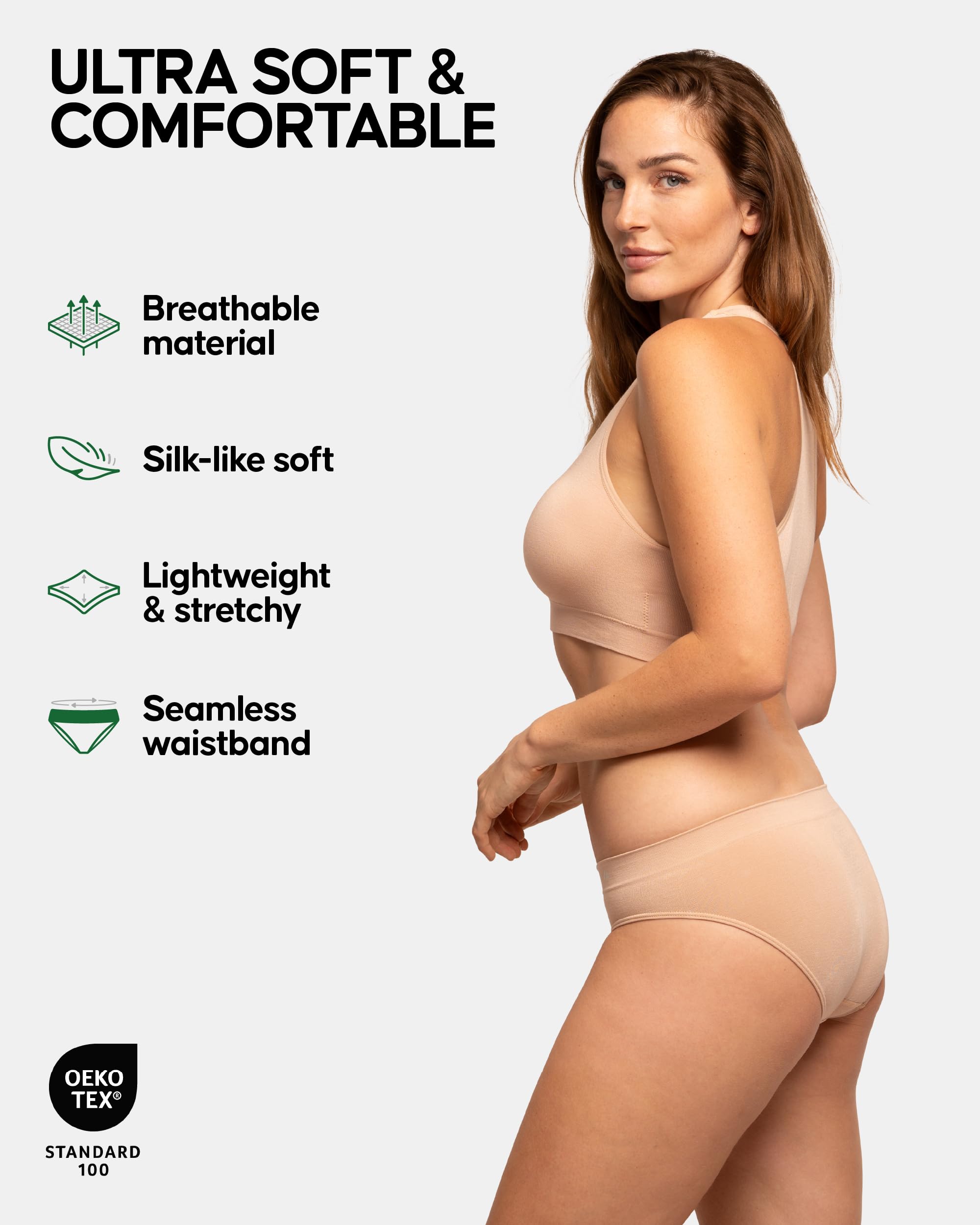 DANISH ENDURANCE Slip Donna Senza Cuciture in Fibra di bambù, Mutande Bikini Elasticizzate, 3 Paia