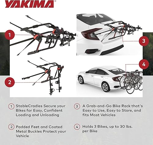 Miniatura 5 de YAKIMA, HangOut - Soporte para bicicleta para maletero de coche, capacidad de 3 bicicletas