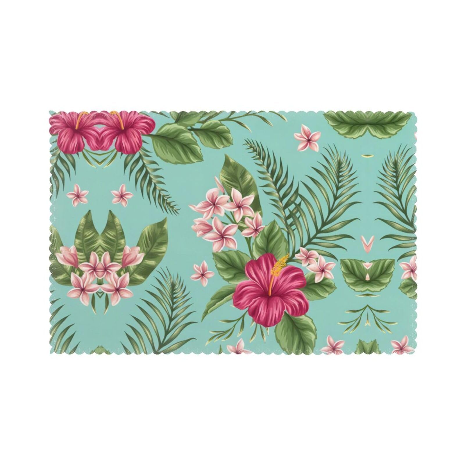 Hawaiian Tropical Leaves Flowers Printed table mat set (6 pieces) - Aesthetic upgrade for family gatherings and hotel banquets
