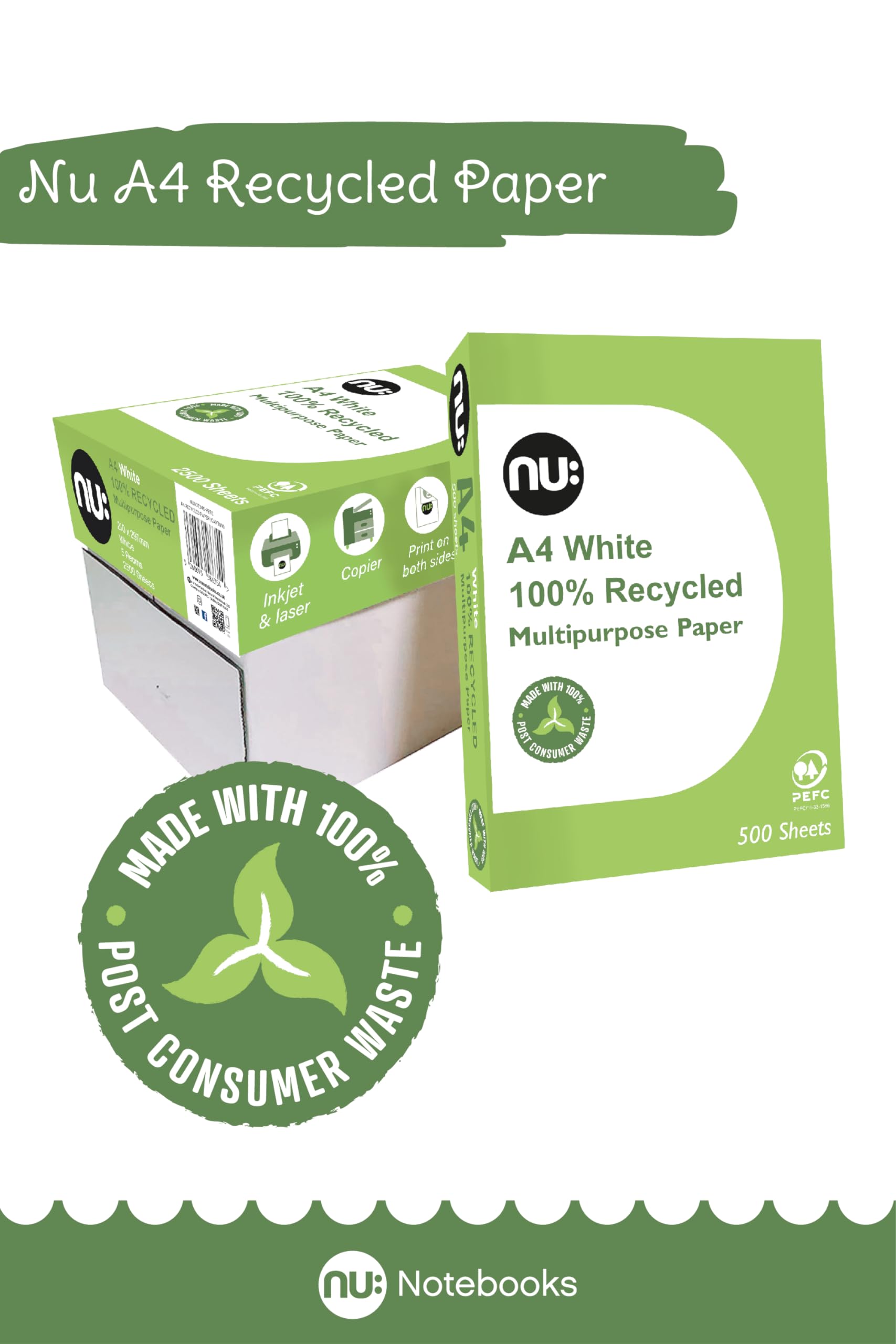 nu: A4 Recycled Multipurpose Paper, white - Image 3