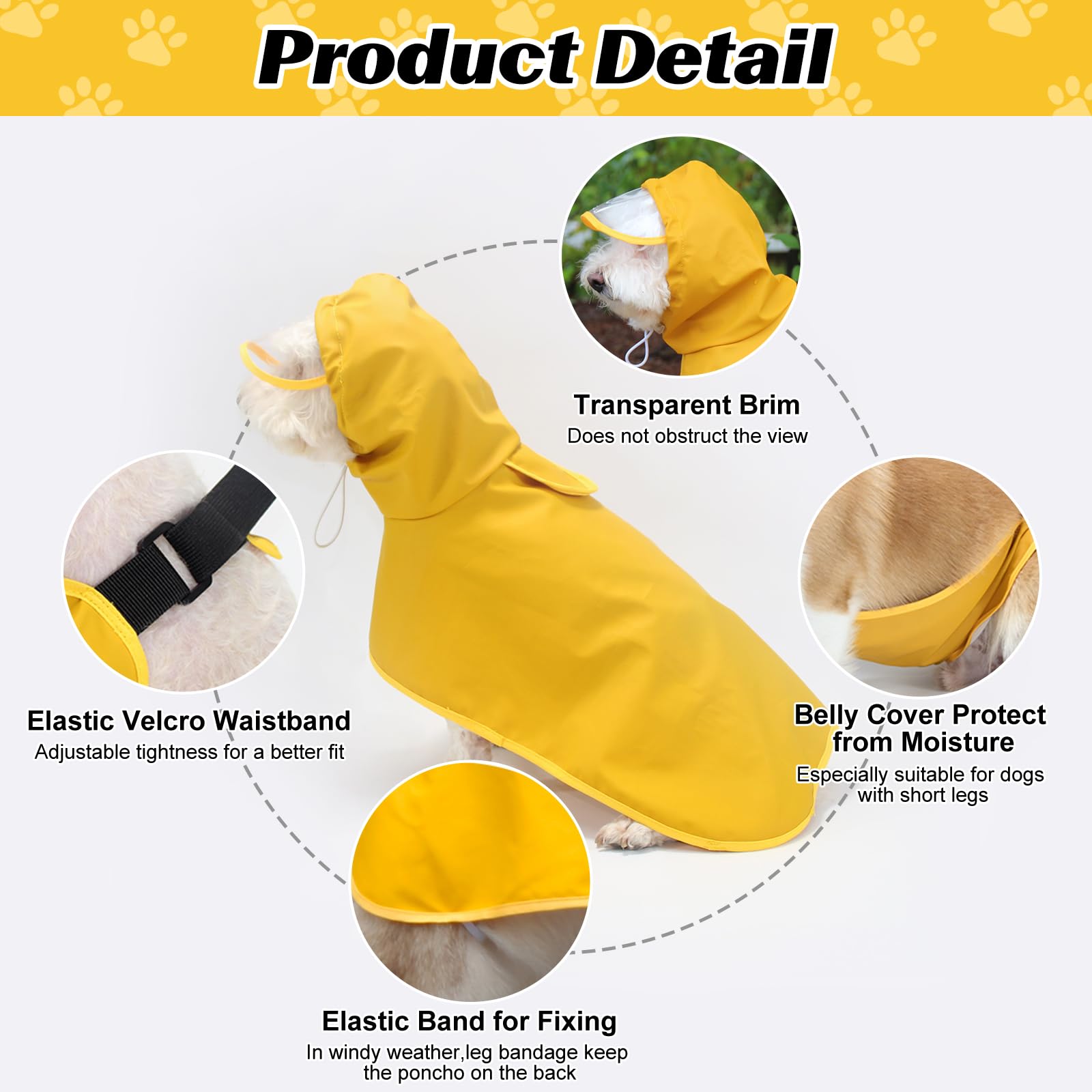 Dog Raincoats Waterproof,Lightweight Pet Rain Jacket Puppy Clothes,Adjustable Waterproof Dog Coat,Raincoat for Medium Dogs (Yellow - Image 2