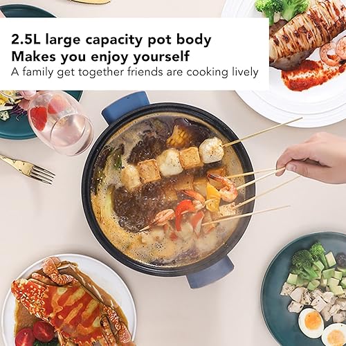 Miniatura 9 de Olla caliente eléctrica, 2.5L 800W 3 control de velocidad Shabu Shabu Olla caliente Ramen olla multifuncional antiadherente portátil de una sola
