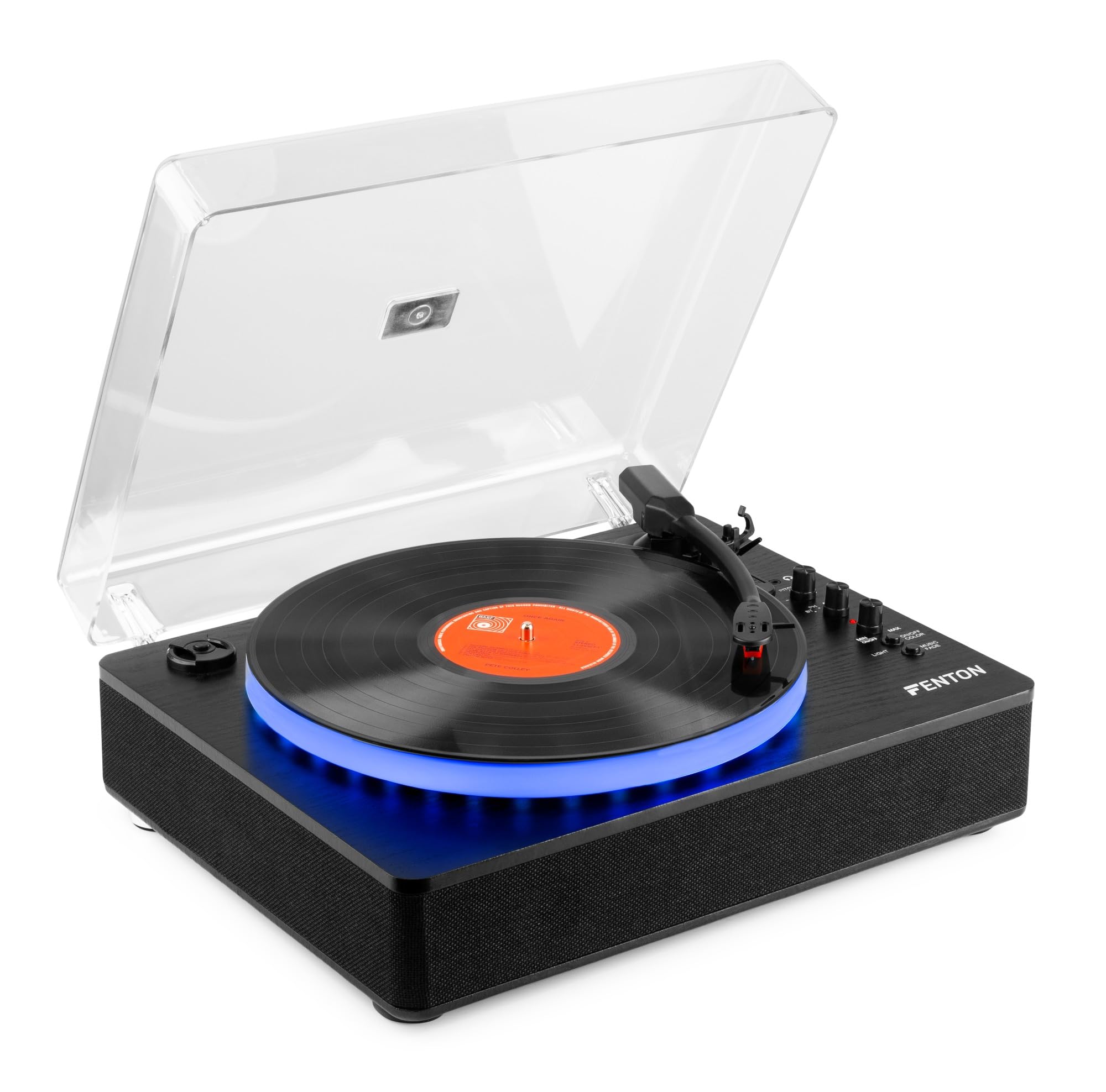 Fenton RP162LED - Platino Bluetooth con LED e altoparlanti, 33/45/78 giri, trasmettitore Bluetooth