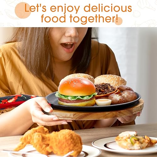 Miniatura 5 de Lallisa Juego de platos de fajita de hierro fundido, sartén chisporroteadora con bandeja de madera, protección antiquemaduras, juego de sartenes de