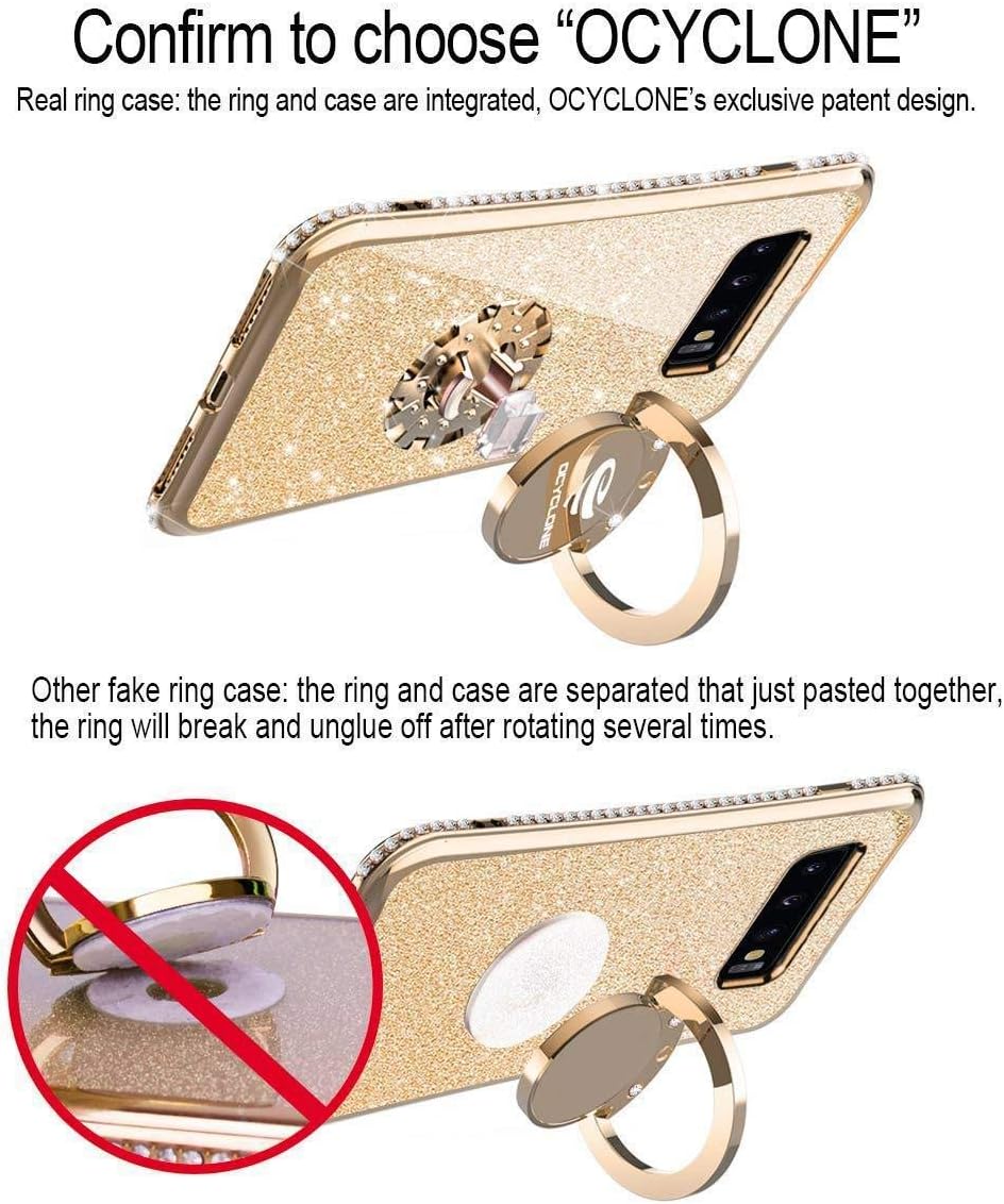 OCYCLONE Galaxy S10 Case, Glitter Luxury Cute Phone Case for Women Girls with Kickstand, Bling Diamond Rhinestone Bumper with Ring Stand Compatible with Galaxy S10 Case for Girl Women - Gold