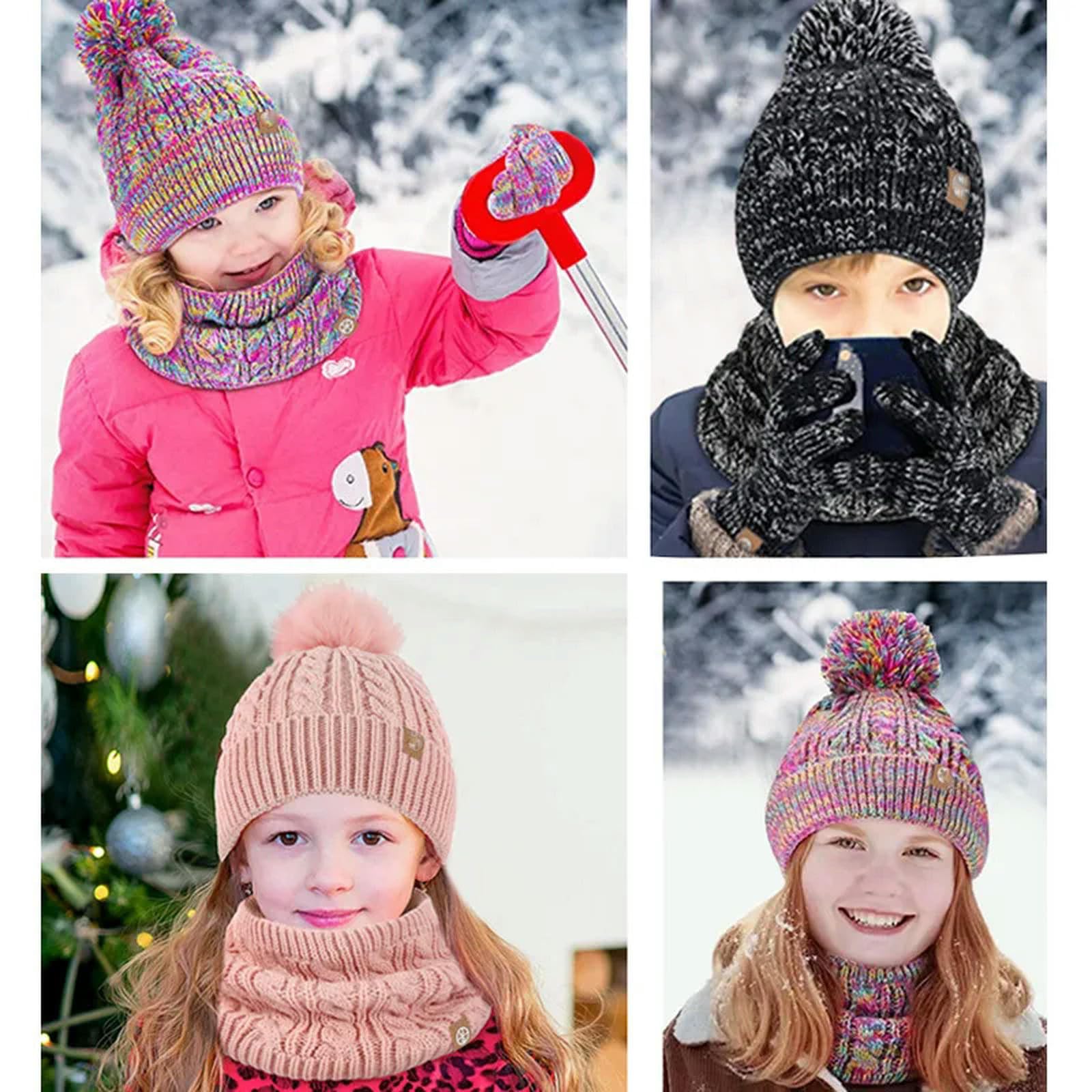 ZONTO Guanti Sciarpa Cappello 3 in 47 Set Caldo Invernale per Bambini Calco Foderato di Berretto A Pile Rivestite Guanti Cricca 3 Pezzi