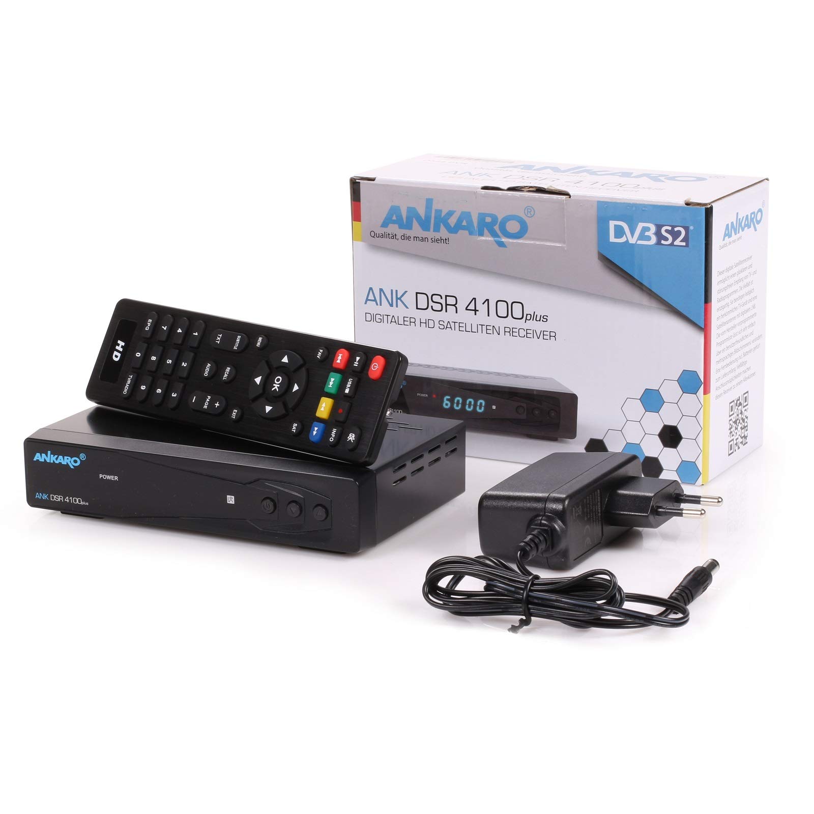 ANKARO DSR 4100 Plus HD HDTV Receptor de satélite digital (HDTV, DVB-S/S2, SAT, HDMI, SCART, 1 puerto USB 2.0, Easyfind, Full HD 1080p) [preprogramado para Astra Hotbird] – Negro