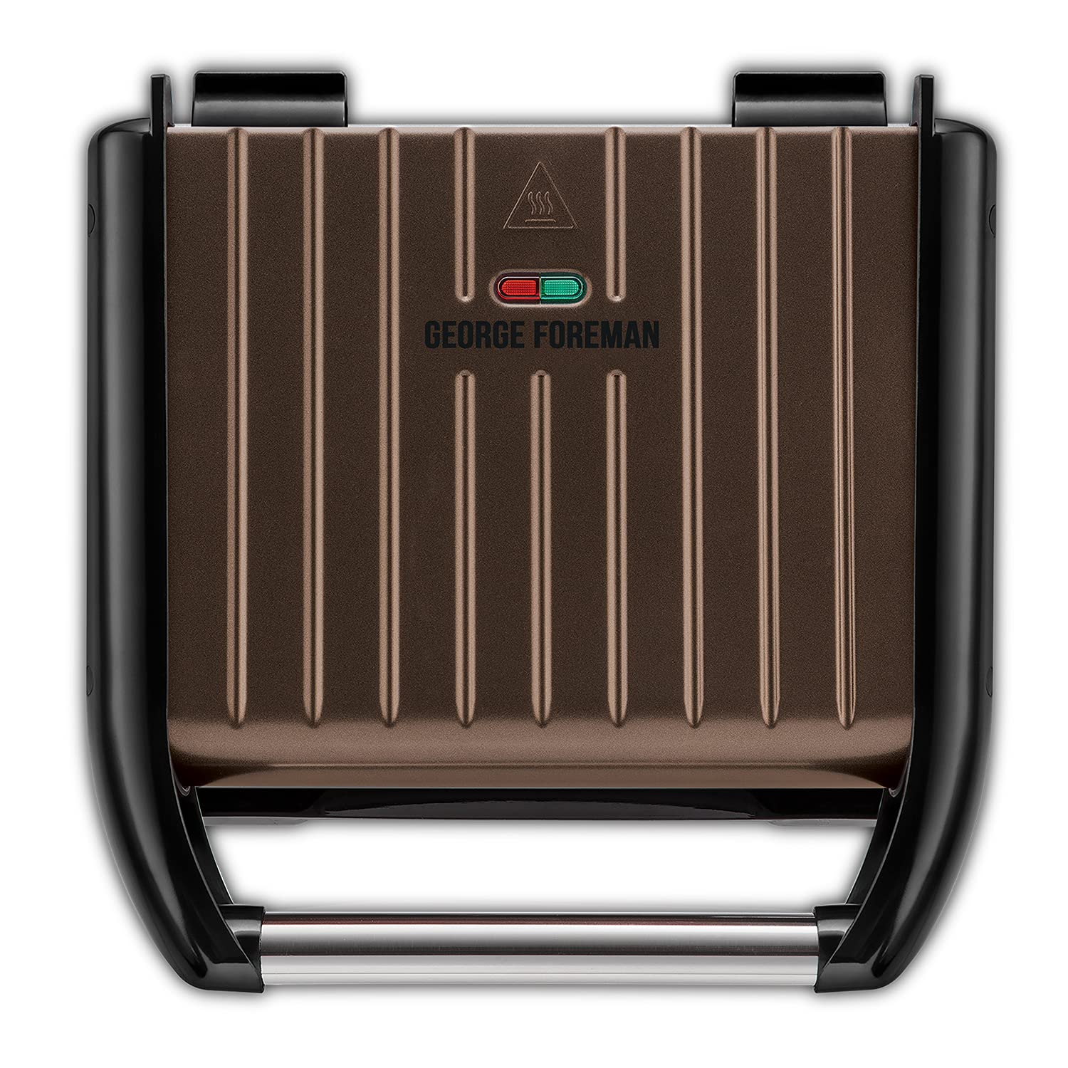 George Foreman 25043 Medium Steel Grill - 5 Portion Griddle, Hot Plate and Sandwich Maker with Non-Stick Plates and Upright Storage, Dark Bronze
