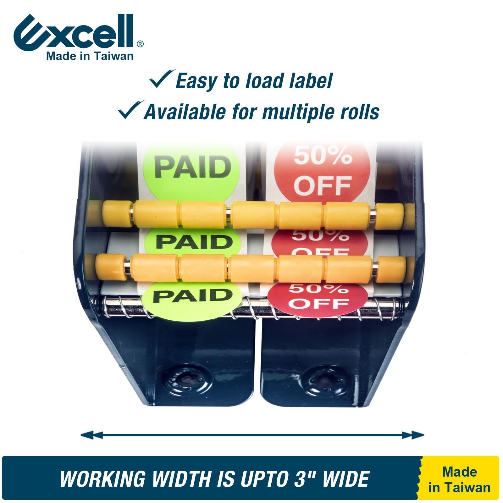 Excell Dispenser manuale per etichette da tavolo (larghezza 77 mm) Dispenser porta rotolo adesivo regolabile per casa, ufficio, negozi al dettaglio e magazzini Forniture di spedizione(7,6 cm)