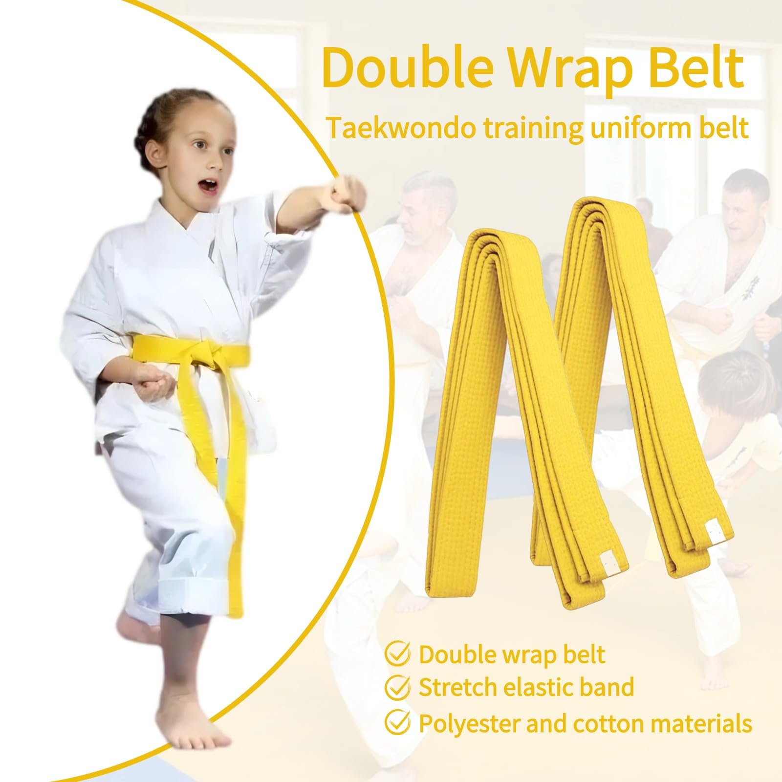 2 Pieza Cinturón Taekwondo Amarillo, Cinturón Profesional Taekwondo y Aikido, Cinturón de Taekwondo para Artes Marciales, Cinturón de Artes Marciales para niños Entrenamiento Deportivo