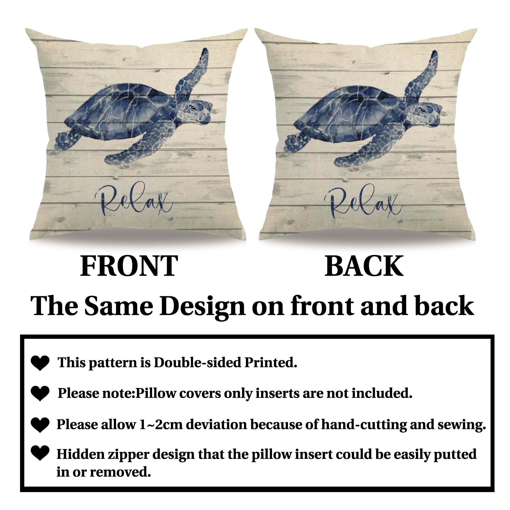 7COLORROOM Sea Life Pillow Covers Double-Sided Printed Wood Grain Sea Animals Sea Turtle Cushion Cover Summer Coastal Ocean Theme Home Farmhouse Decorative Pillowcases 18”×18” (18”×18”) 3